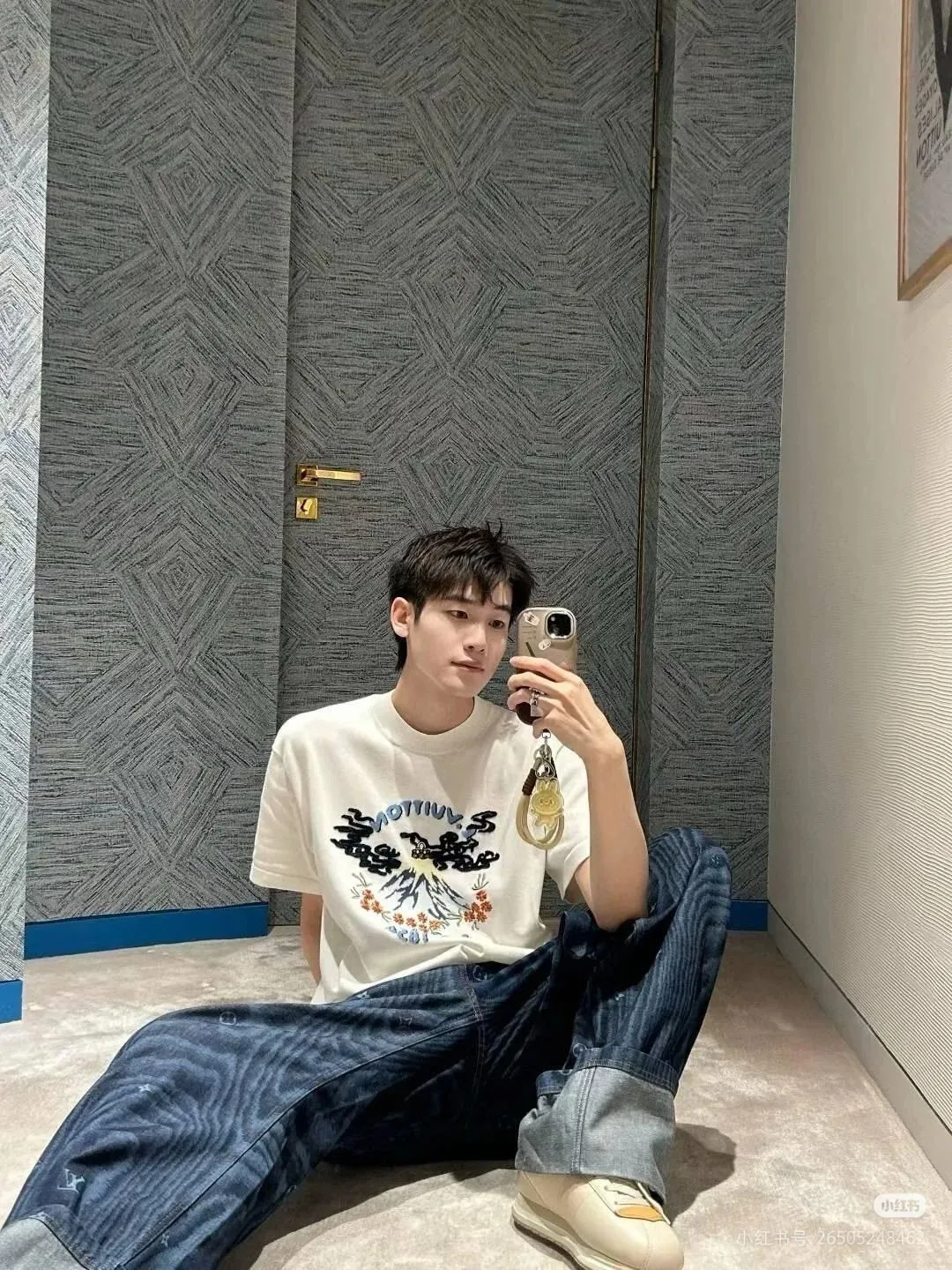 Louis Vuitton/Louis Vuitton Nigo joint letter embroidery jacquard pattern knitted short sleeves